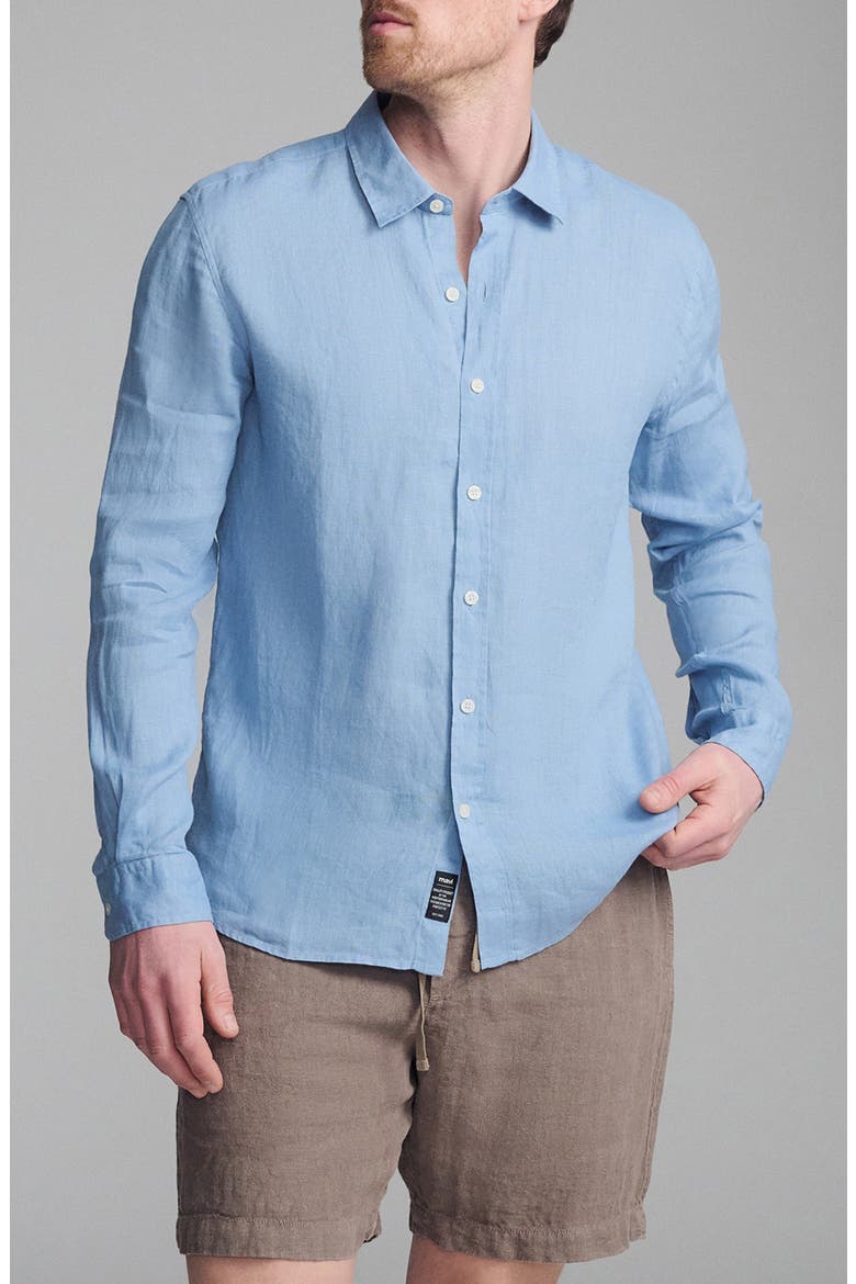Regular Fit Linen Button-Up Shirt, Main, color, FADED DENIM