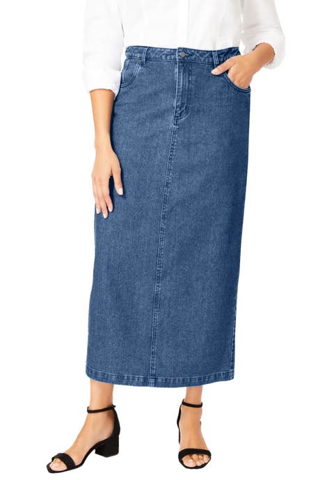 Classic Cotton Denim Midi Skirt (Plus)