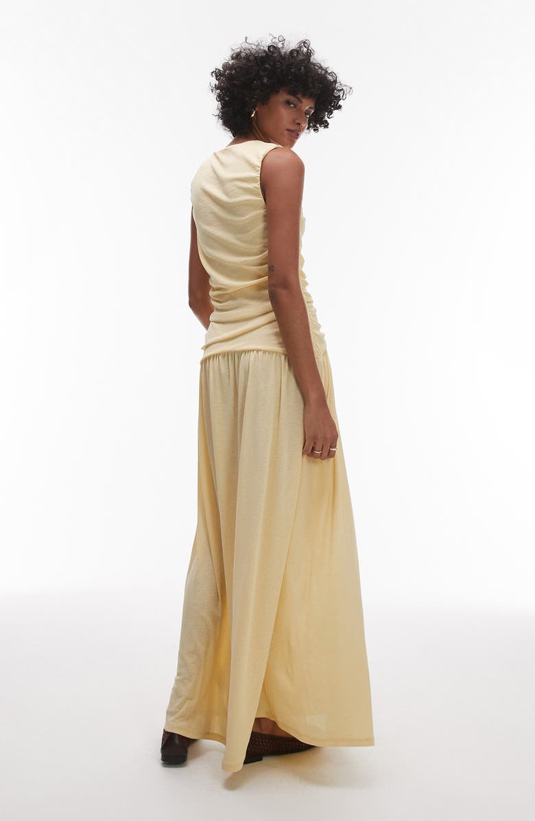 Topshop Ruched Drop Waist Maxi Dress, Alternate, color, Buttermilk