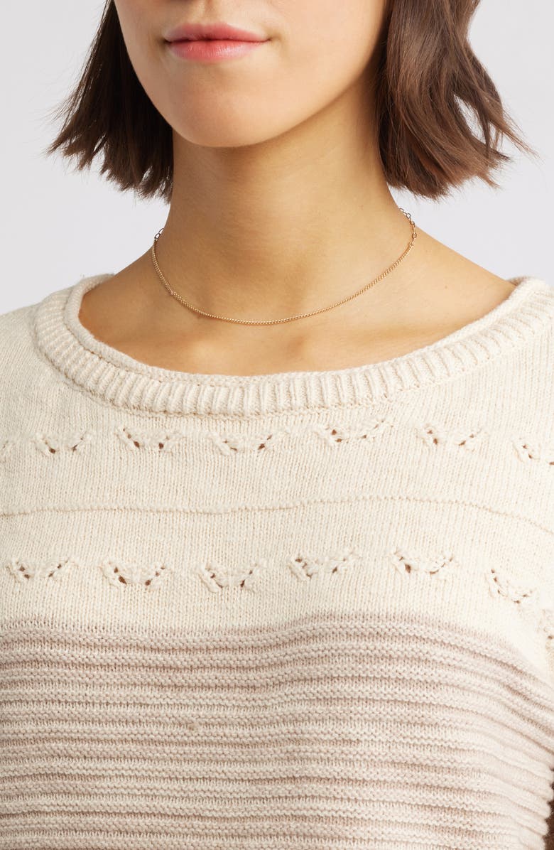 beachlunchlounge Polla Stripe Mixed Stitch Boat Neck Sweater, Alternate, color, Desert Khaki