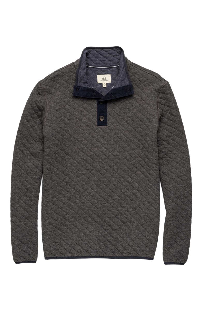 Surfside Supply Co. Ken Quilted Button Mock Neck Sweater, Main, color, Charcoal Heather