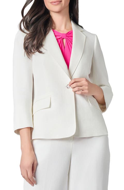 KASPER Linen Blend One-Button Blazer (Petite)