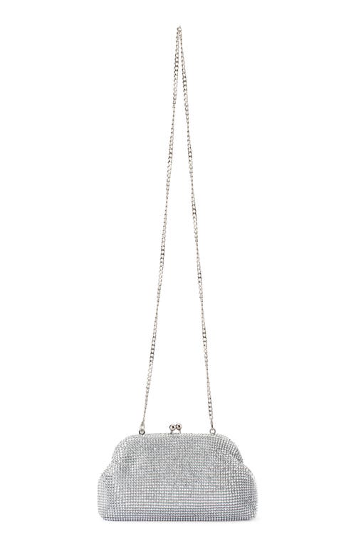 Olga Berg Ela Crystal Mesh Frame Clutch In Silver