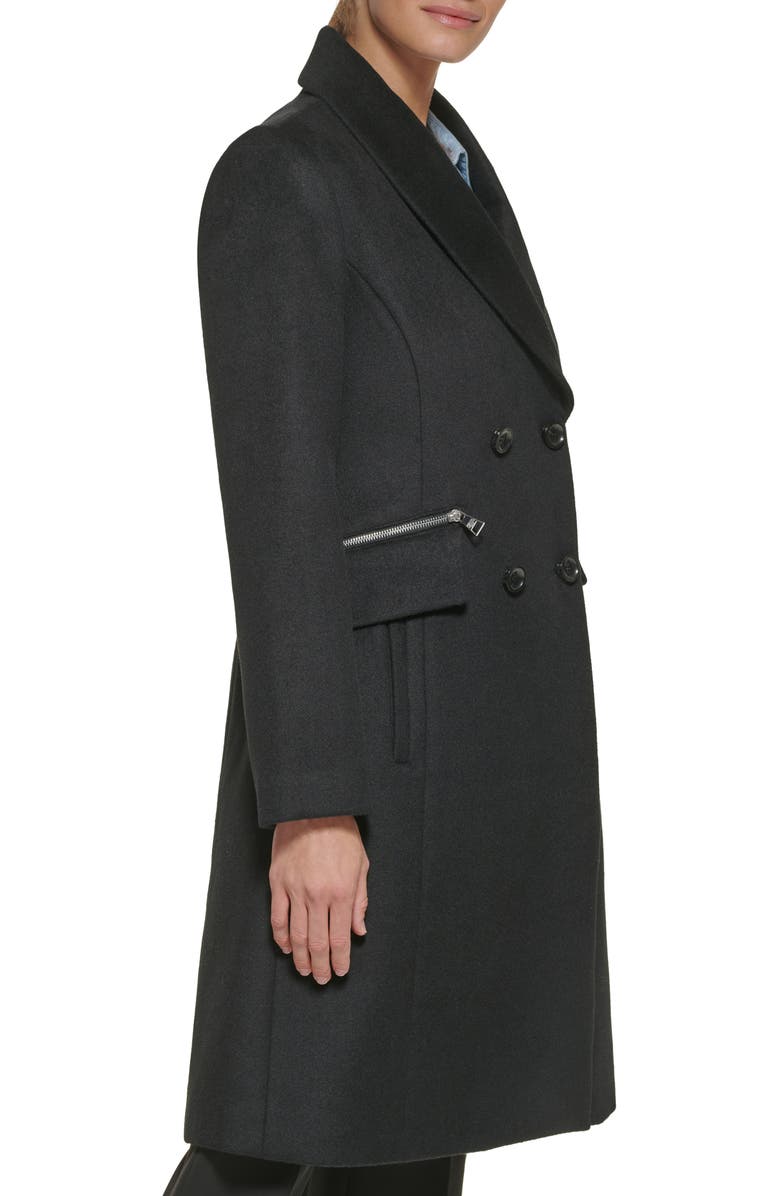 KARL LAGERFELD PARIS Shawl Collar Double Breasted Wool Blend Coat, Alternate, color,