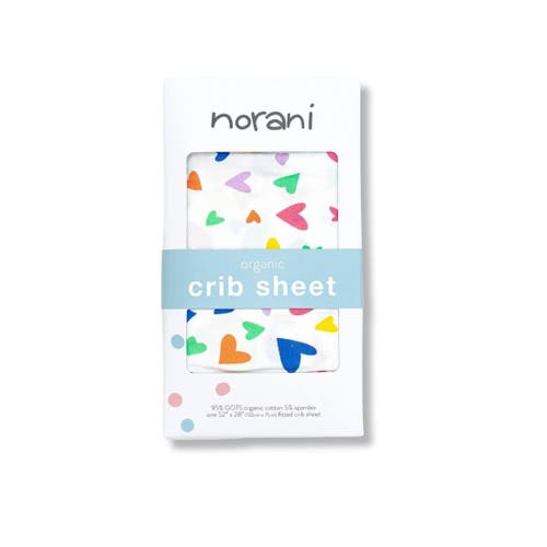 Norani Organic Fitted Crib Sheet In Rainbow Hearts