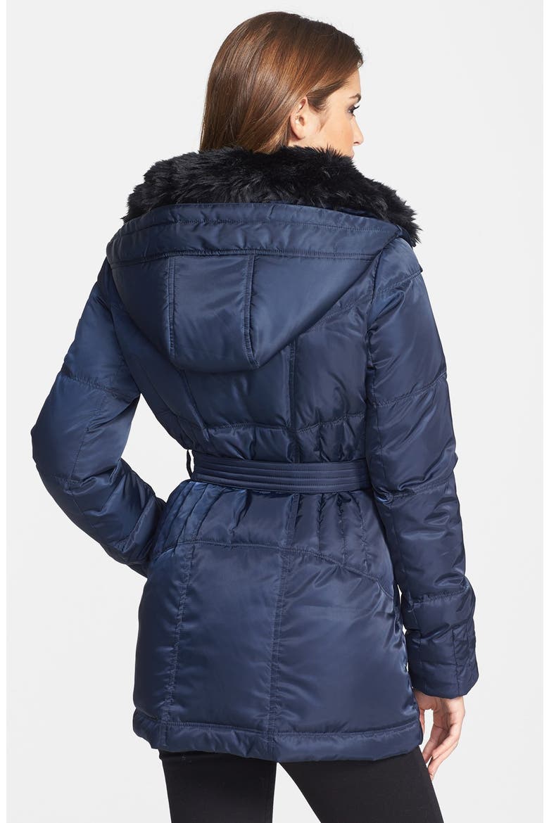 Faux Fur Collar Down & Feather Parka, Alternate, color, NAVY