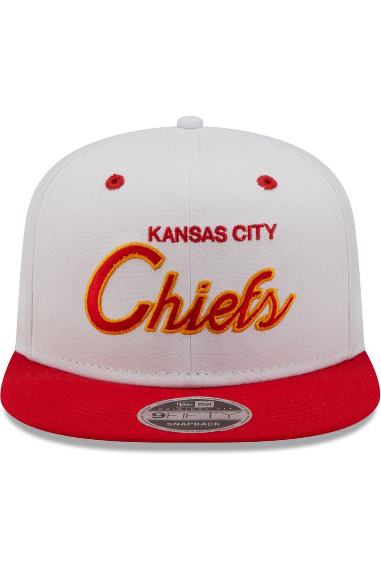 Men's New Era White/Red Kansas City Chiefs Sparky Original 9FIFTY Snapback Hat, Alternate, color, White