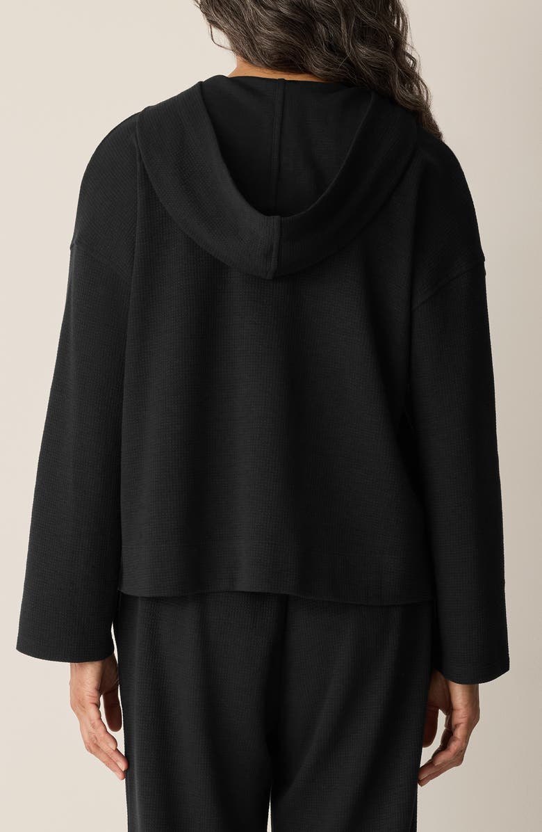 Eileen Fisher Hooded Cotton Blend Thermal Knit Top, Alternate, color, Black