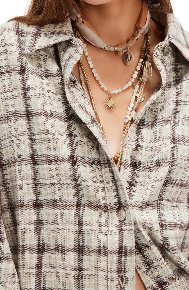 Free People Ashley Oversize Plaid Cotton Button-Up Shirt, Alternate, color, Ivory Combo - Krista