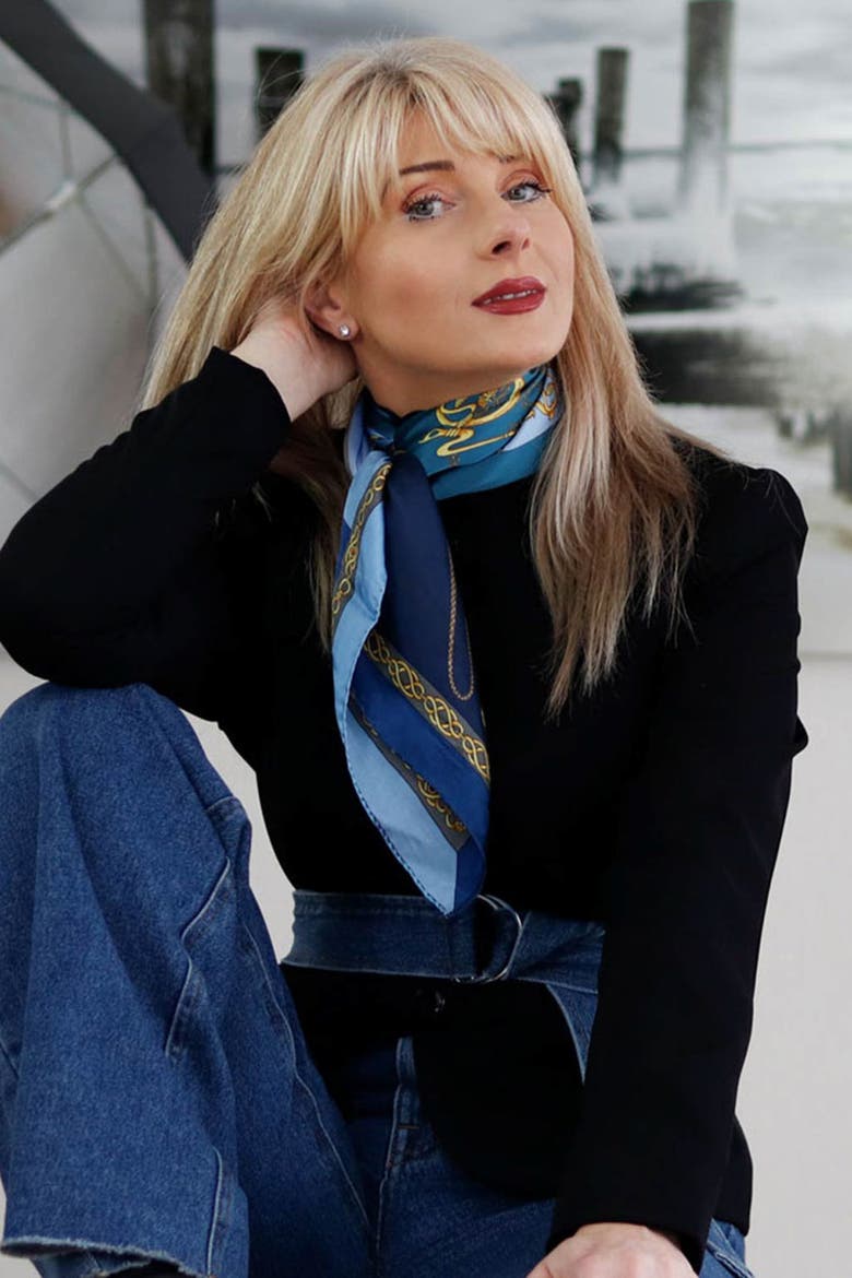 Gabriella - Hand Rolled Silk Foulard for Women, Alternate, color, Azure