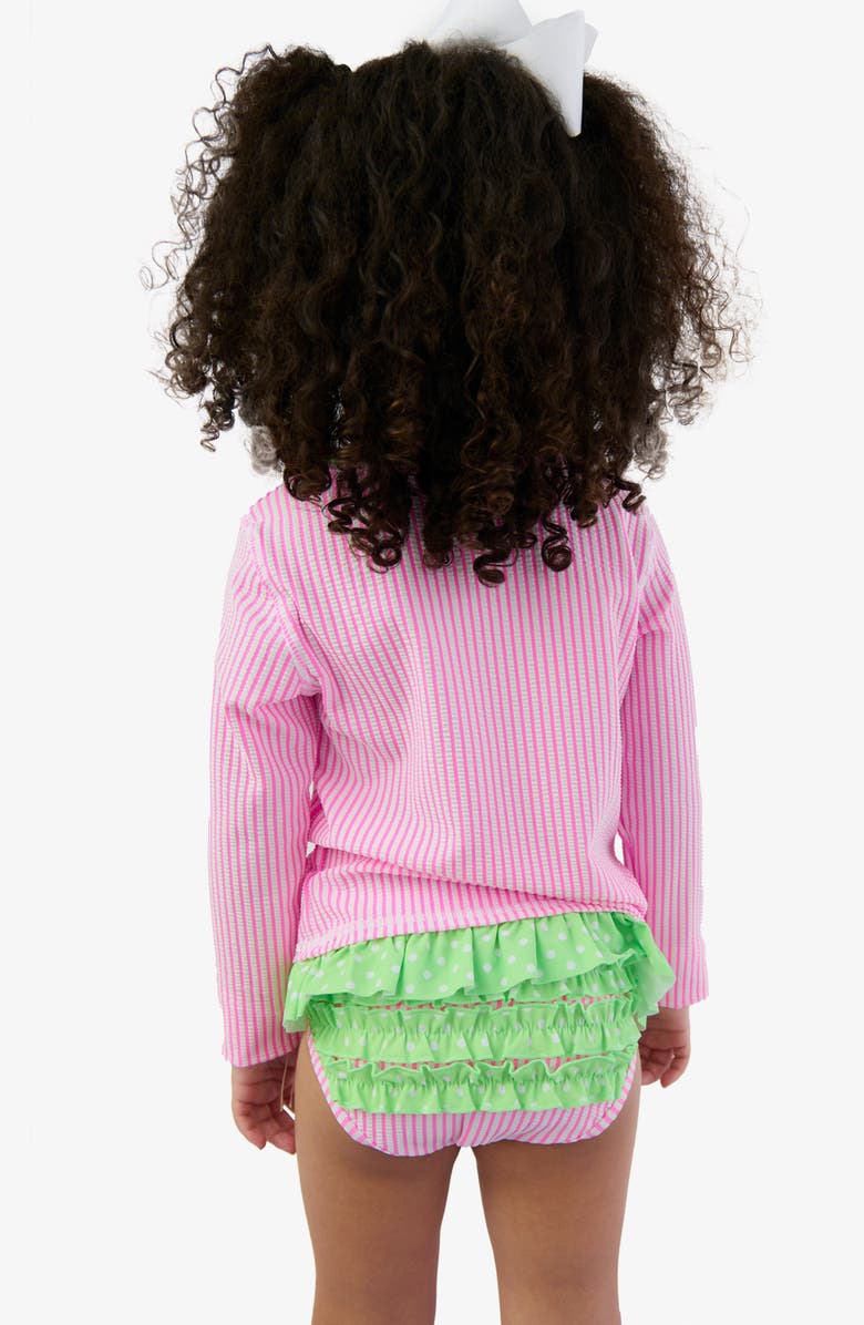 RuffleButts Kids' Long Sleeve Ruffle Hem Two-Piece Rashguard Swimsuit, Alternate, color, Pink
