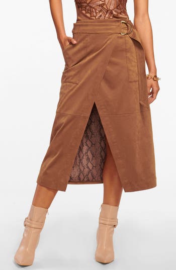 Ramy Brook Delphia Faux Suede Wrap Skirt In Saddle