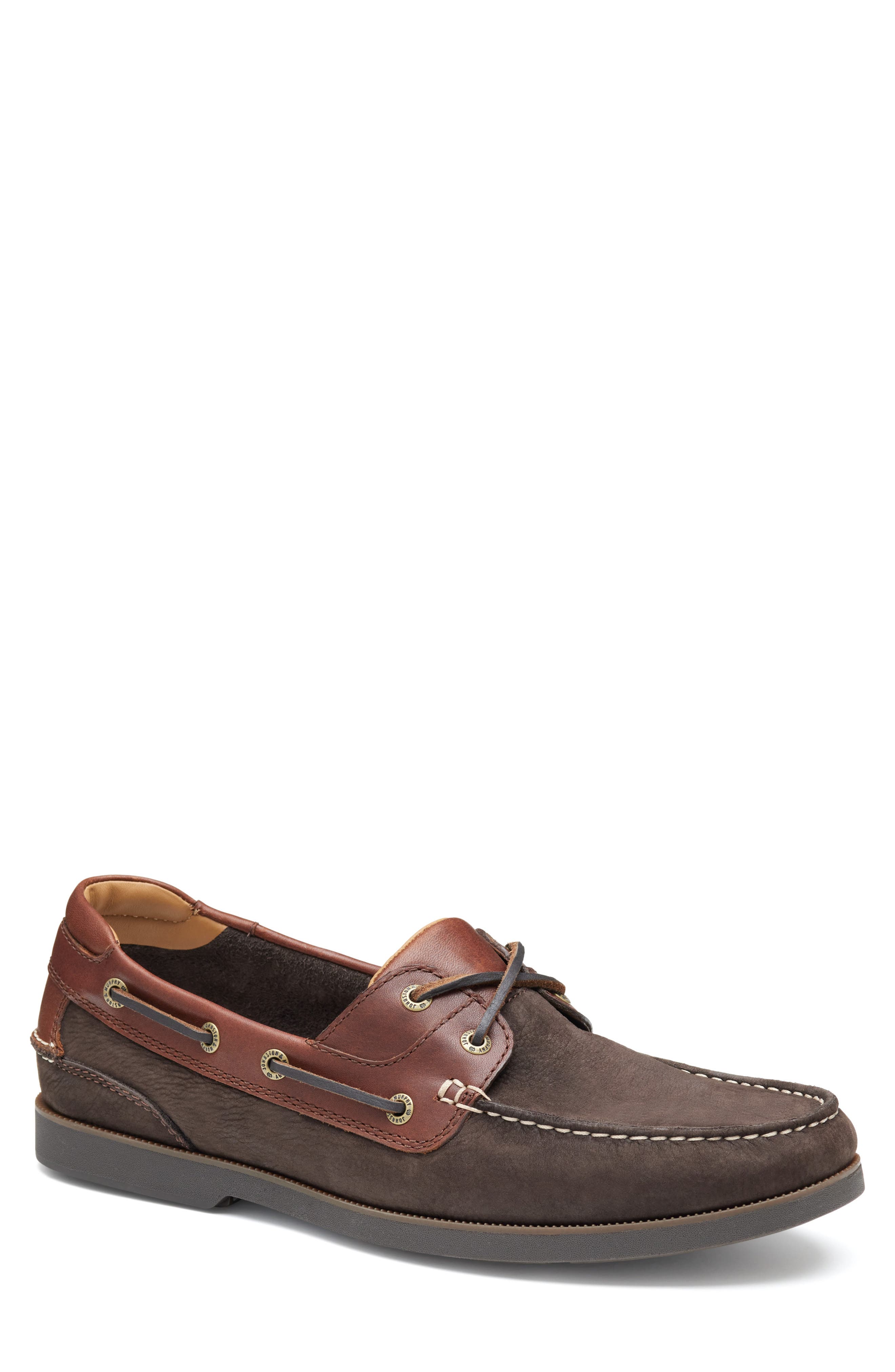 Johnston & Murphy Ventura Boat Shoe, Main, color, Dark Brown Nubuck/Mahogany