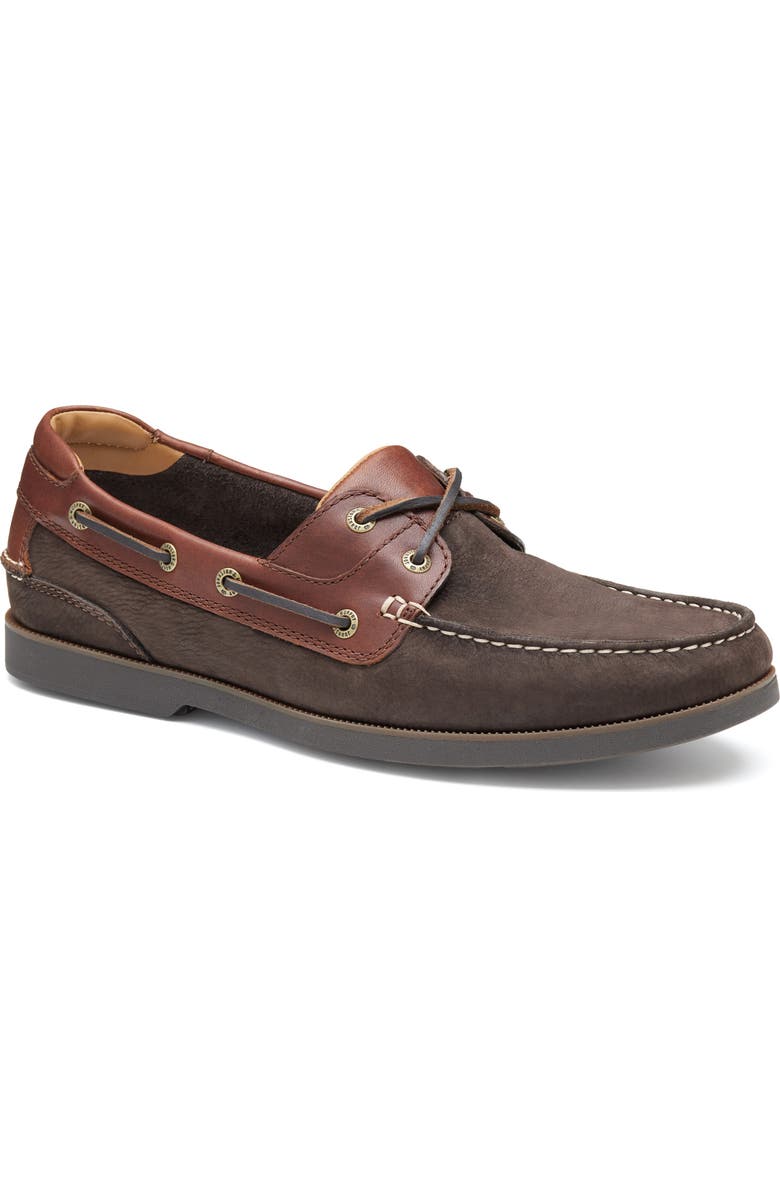 Johnston & Murphy Ventura Boat Shoe, Main, color, Dark Brown Nubuck/Mahogany