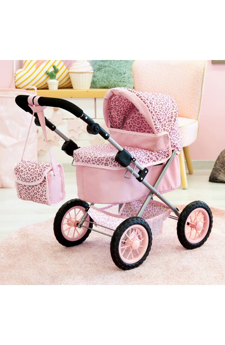 Bayer Design Trendy Pram Pink & Animal Print Fits Dolls Up To 18 Inches, Alternate, color, Pink
