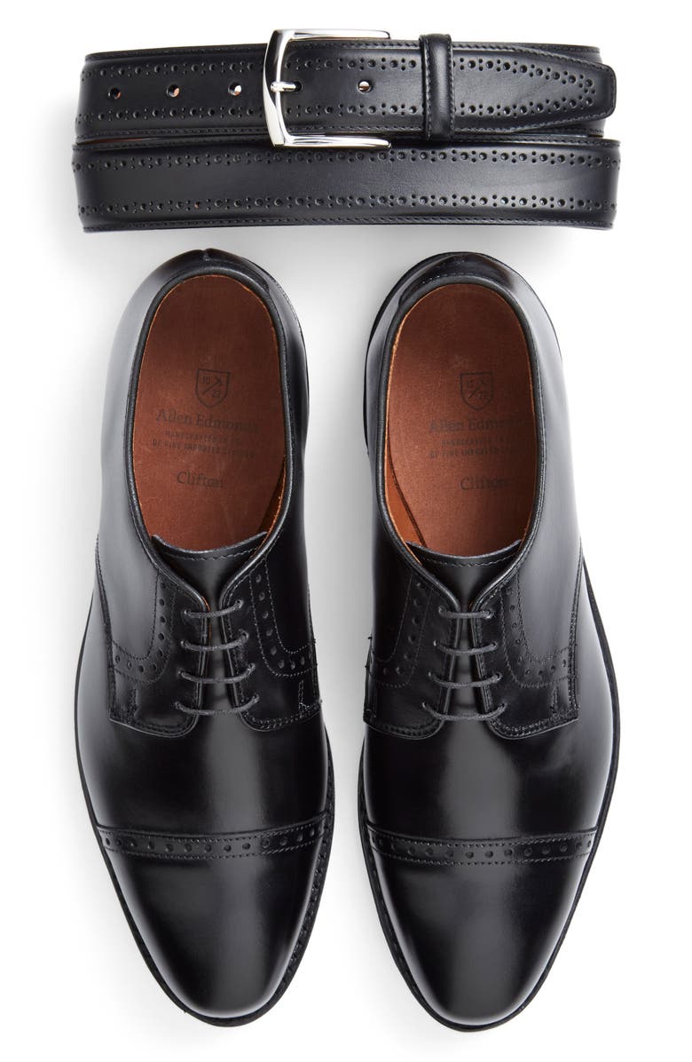 Allen Edmonds Manistee Brogued Leather Belt, Alternate, color, Black