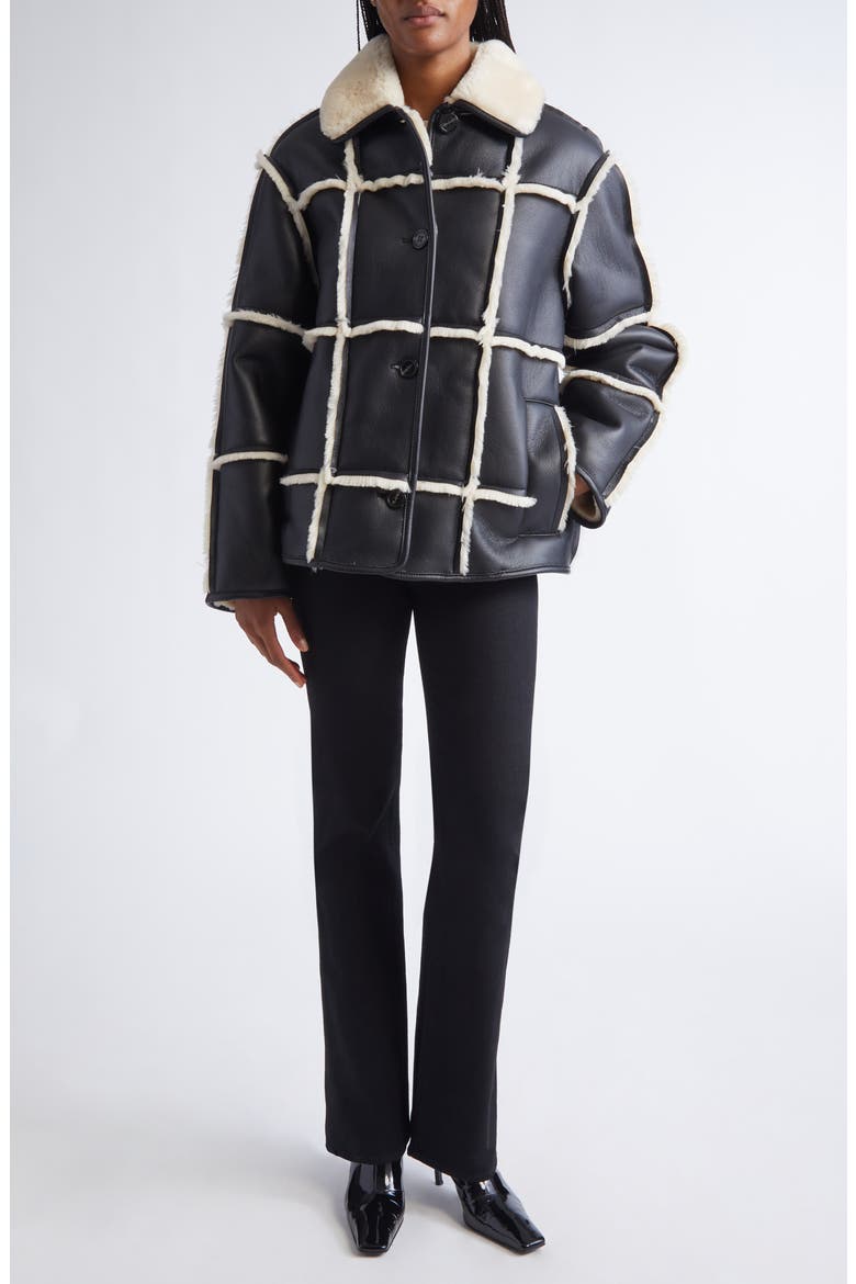 Isabella Faux Shearling & Faux Leather Jacket, Alternate, color, BLACK/ OFF WHITE
