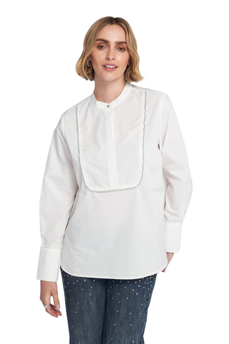 Beaded Shirt Blouse Top, Alternate, color, White