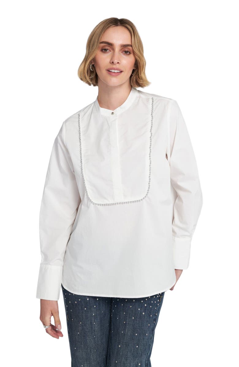 ELLE Collection Beaded Shirt Blouse Top, Alternate, color, White