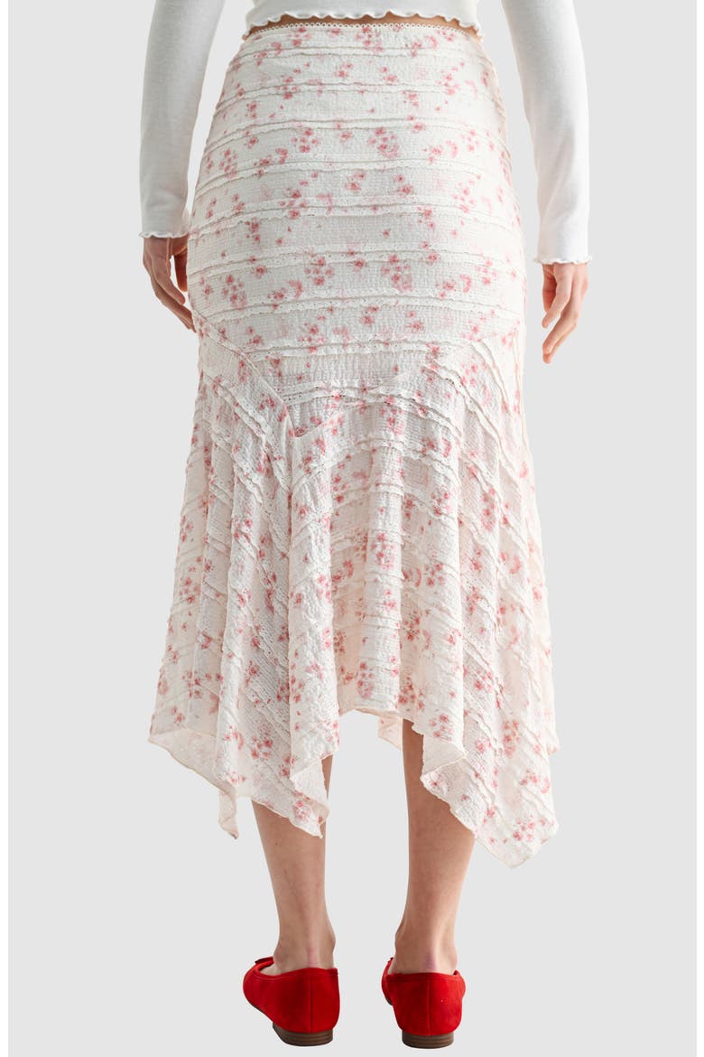 Print Lace Ruffle Handkerchief Hem Maxi Skirt, Alternate, color, CREAM PINK FLORAL