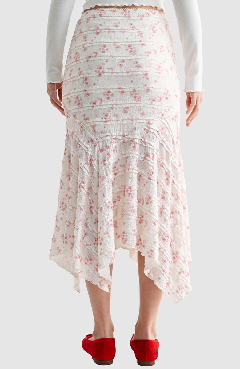 All in Favor Print Lace Ruffle Handkerchief Hem Maxi Skirt, Alternate, color, Cream Pink Floral