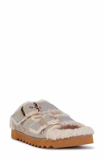AZALEA WANG Tresor High Pile Fleece Trim Slide Sandal