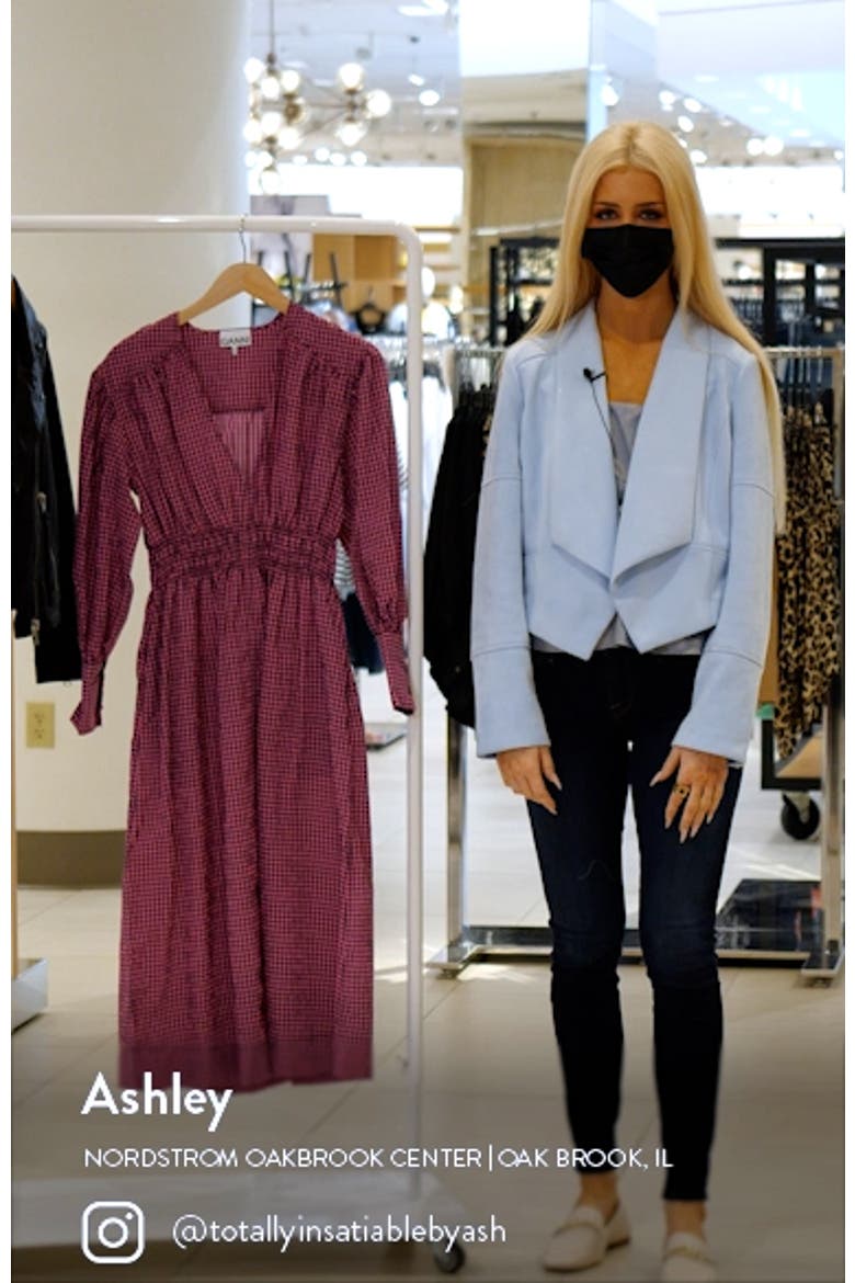 Seersucker Check Long Sleeve V-Neck Dress video