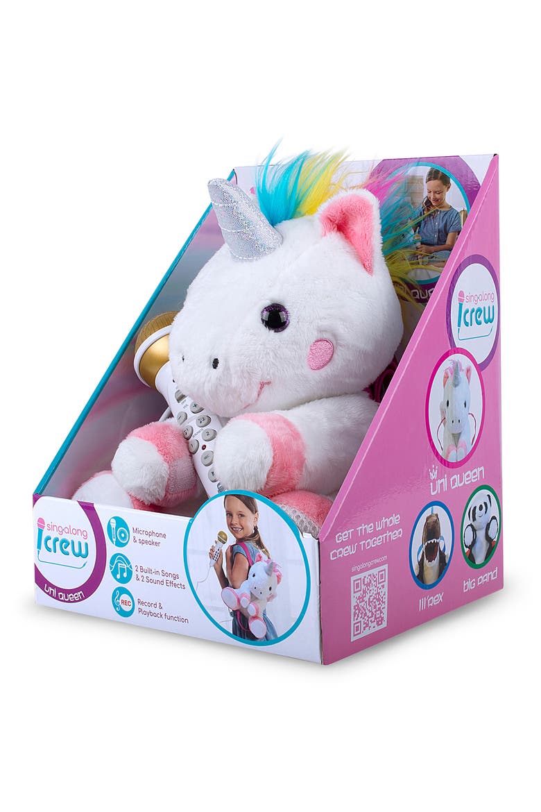 Plush Unicorn Toy with Sing Along Microphone, Alternate, color, WHITE AND PINK