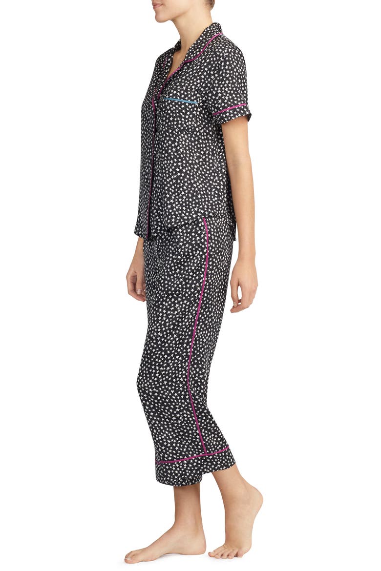 Room Service Satin Pajama Top, Alternate, color, BLACK / WHITE STAR TOSS