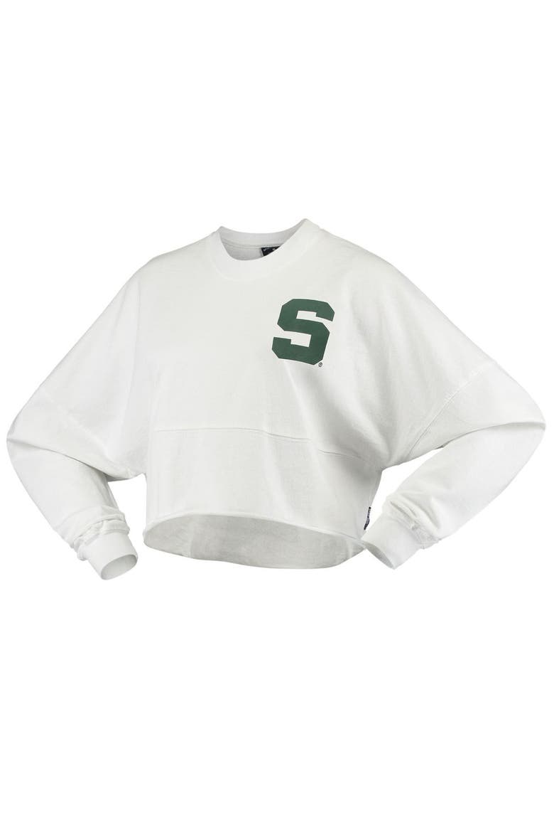 Women's White Michigan State Spartans Raw Hem Cropped Spirit Jersey Long Sleeve T-Shirt, Alternate, color, WHITE