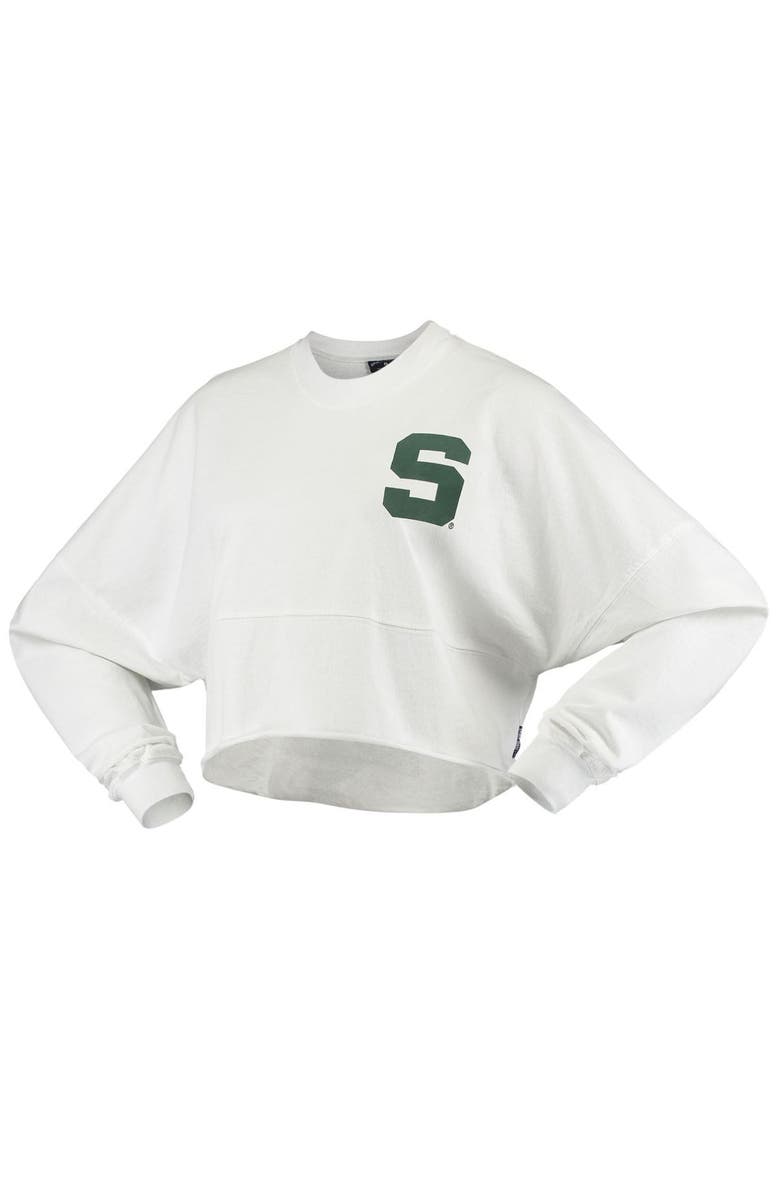 SPIRIT JERSEY Women's White Michigan State Spartans Raw Hem Cropped Spirit Jersey Long Sleeve T-Shirt, Alternate, color, White