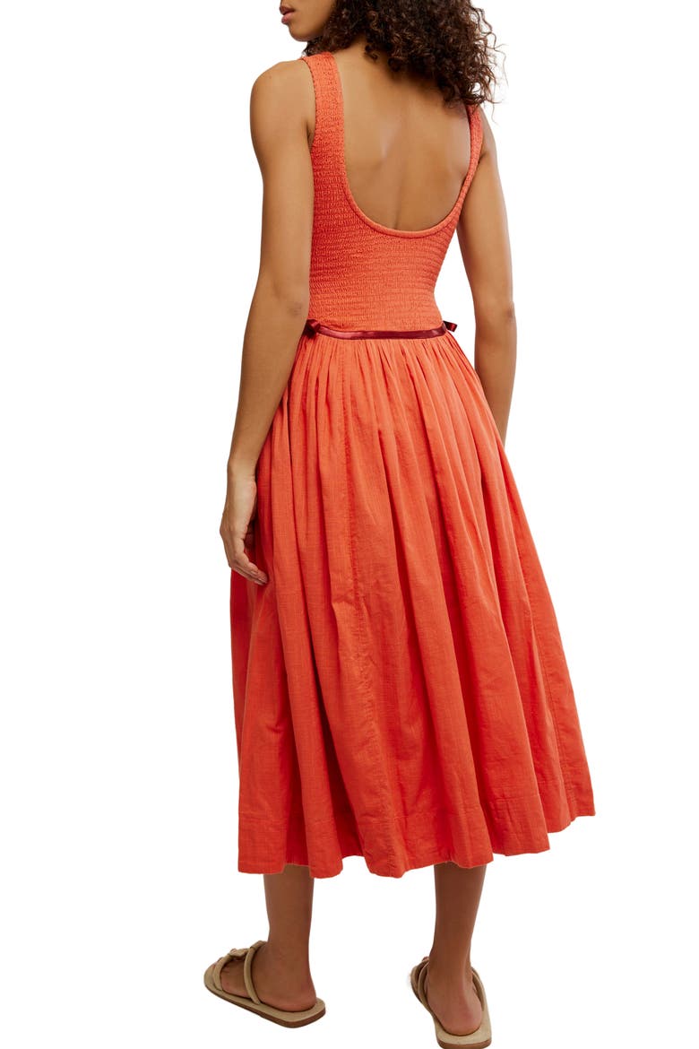 Nightingale Smocked Bodice Midi Sundress, Alternate, color, ROSE SIENNA COMBO