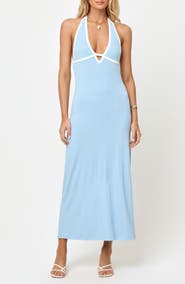 LSPACE Shea Contrast Binding Halter Rib Maxi Cover-Up Dress