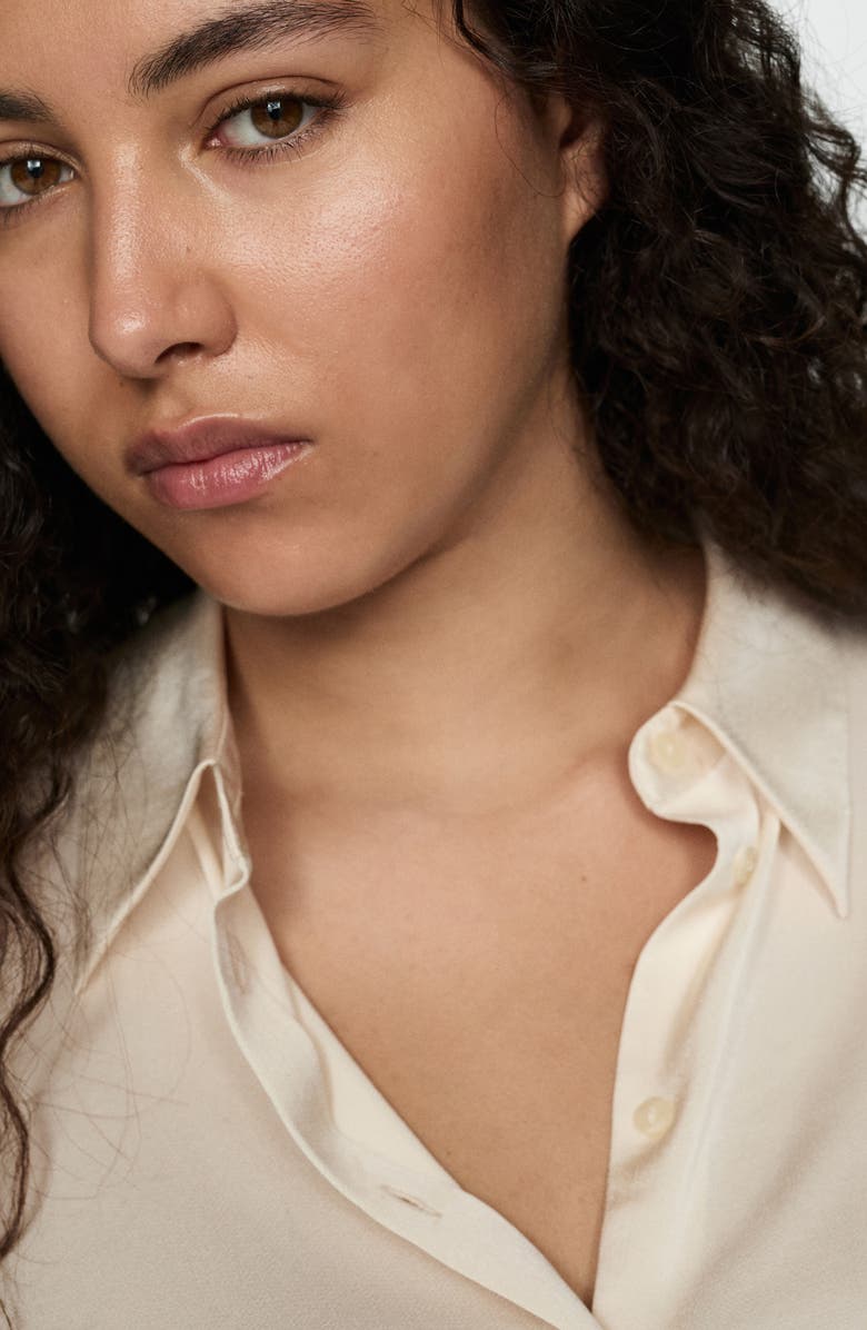 MANGO Flowy Satin Button-Up Shirt, Alternate, color, Off White