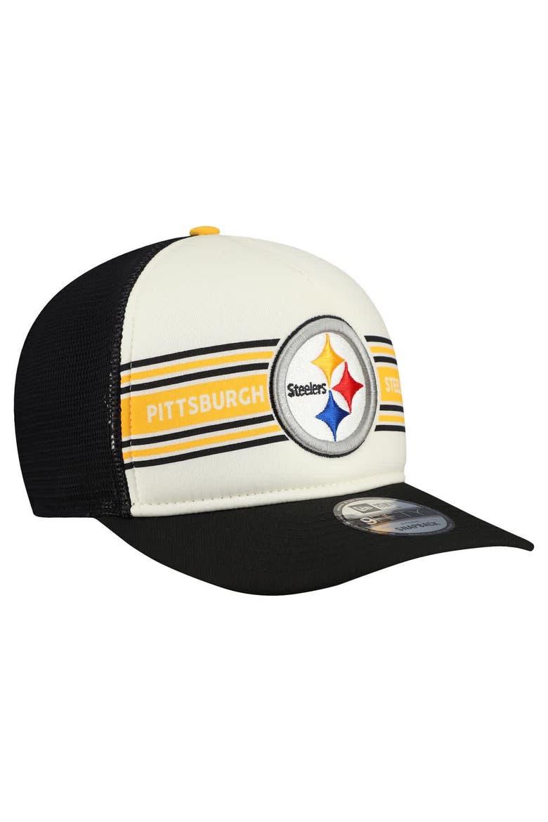 Men's New Era  Cream/Black Pittsburgh Steelers Banner A-Frame 9FIFTY Snapback Hat, Alternate, color, Cream