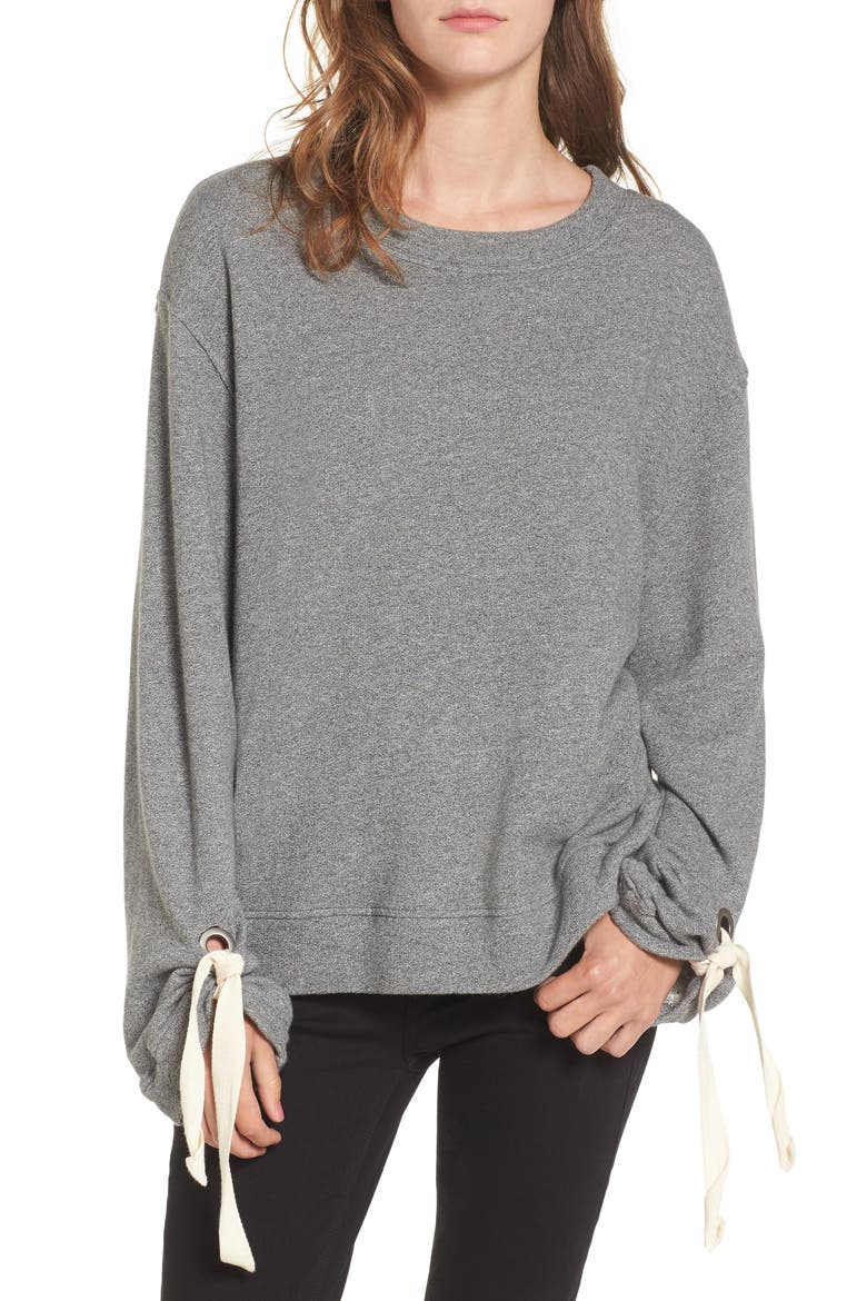 Tie Sleeve Sweater, Main, color, DARK HEATHER GREY