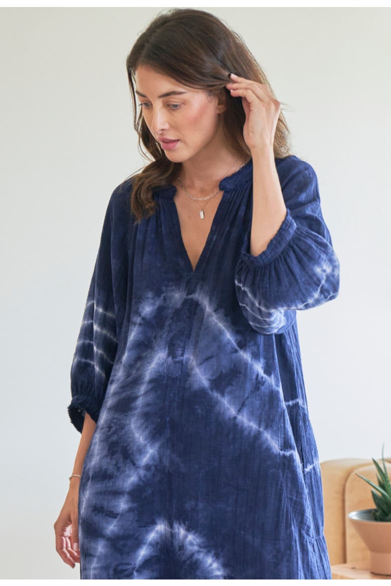Tie Dye Gauze Dress with Pockets, Alternate, color, Navy River