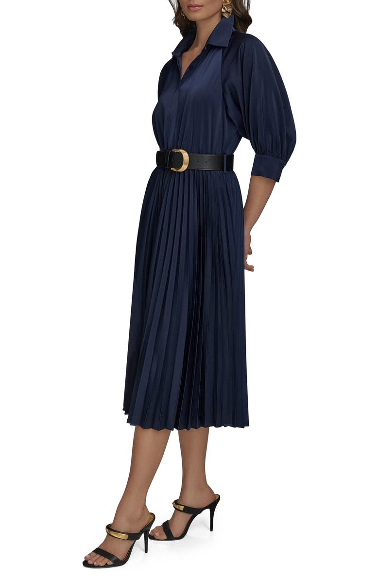 Donna Karan New York Pleated Belted Midi Shirtdress, Alternate, color, Eclipse
