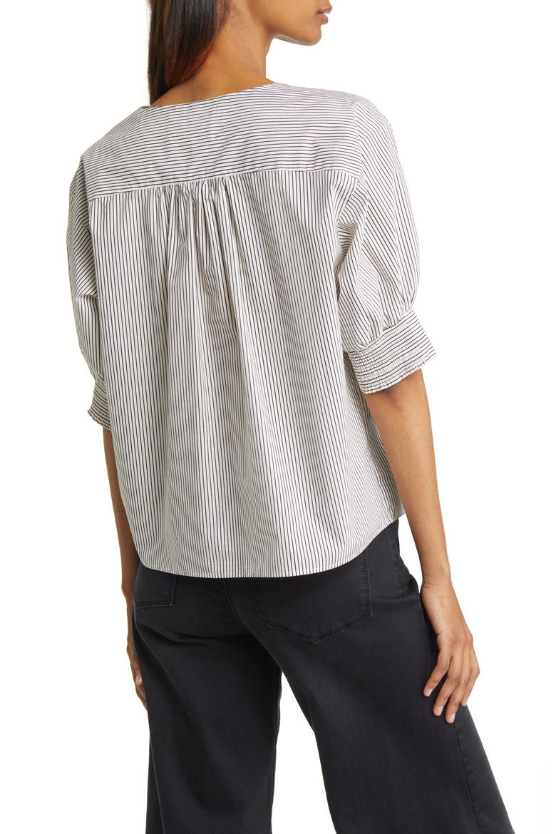 Stripe Split Neck Organic Cotton Popover Top, Alternate, color, BONE MULTI