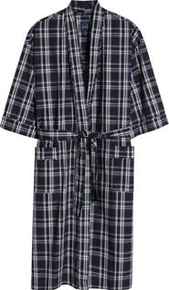 Majestic International Plaid Cotton Oxford Cloth Robe