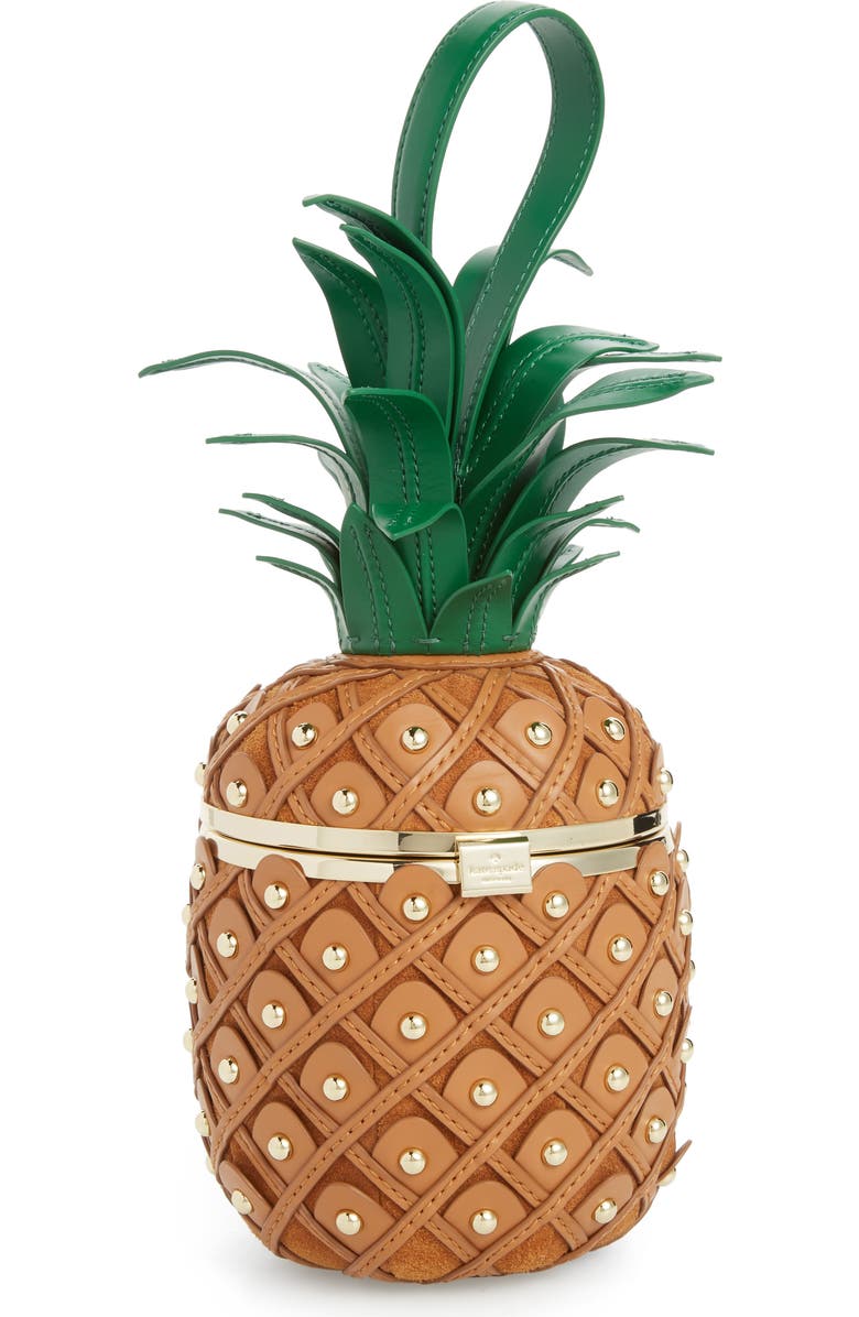 Kate Spade New York by the pool 3D pineapple leather clutch, Main, color,