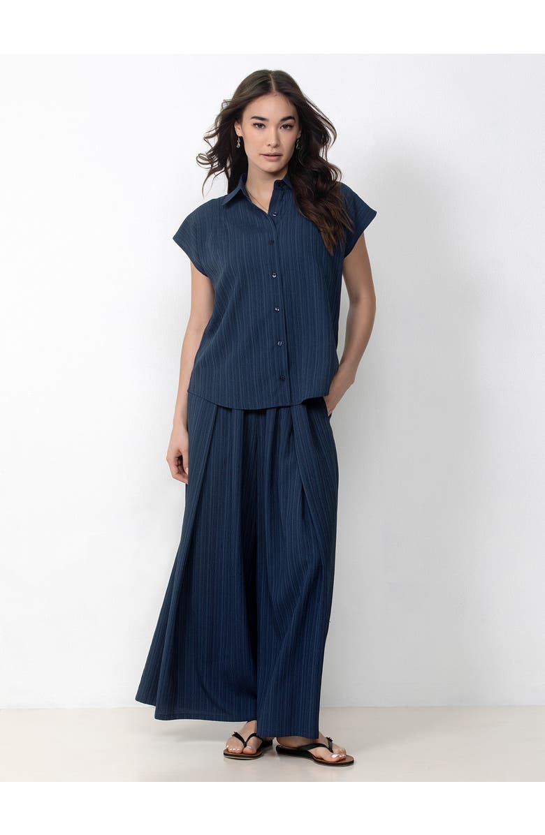 Single Stitch Button Front Shirt with Palazzo Pants Set, Main, color, Black