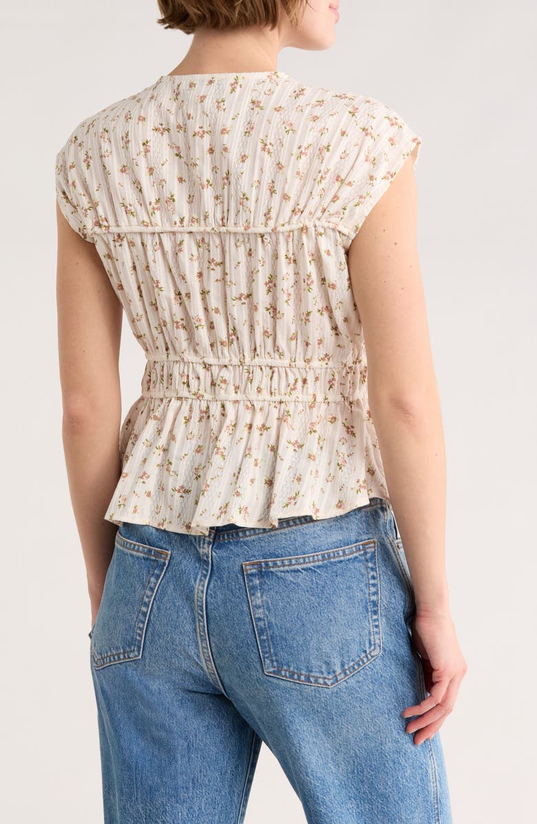 Ellen Tracy Floral Sleeveless Shirred Cotton Top, Alternate, color, Marshmallow Floral