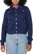 Hope & Henry Organic Cable Knit Collared Cardigan Sweater