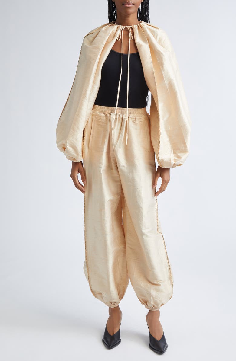 Diotima Balloon Sleeve Dupioni Silk Shrug, Alternate, color, Pearl