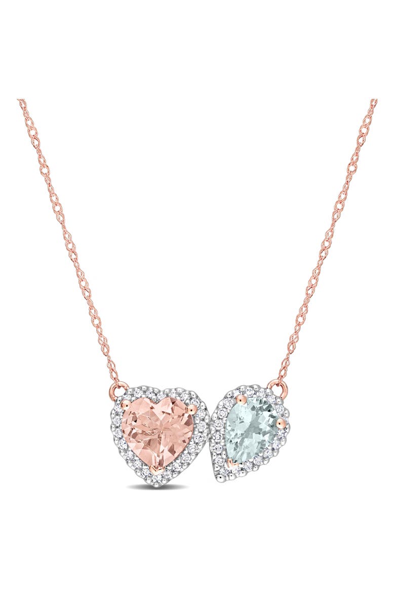 Morganite Aquamarine Diamond Heart Necklace 10k, Main, color, Rose Gold