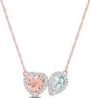 Julianna B. Morganite Aquamarine Diamond Heart Necklace 10k