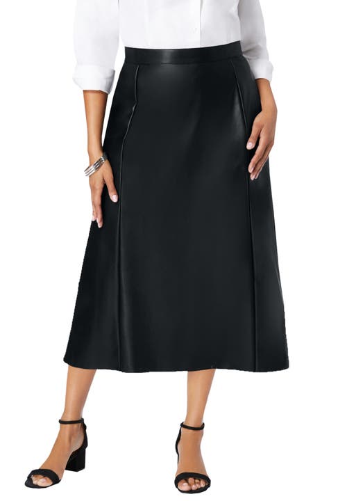 Jessica London Faux Leather Midi Skirt In Black