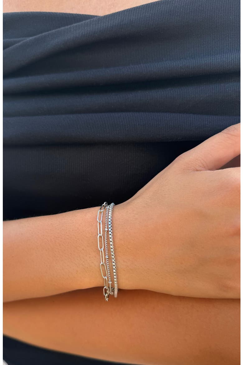 Set of 3 Stainless Steel Bracelets, Alternate, color, SILVER