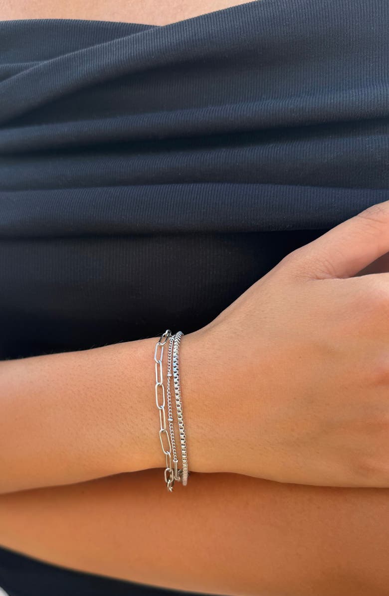 Adornia Set of 3 Stainless Steel Bracelets, Alternate, color, Silver